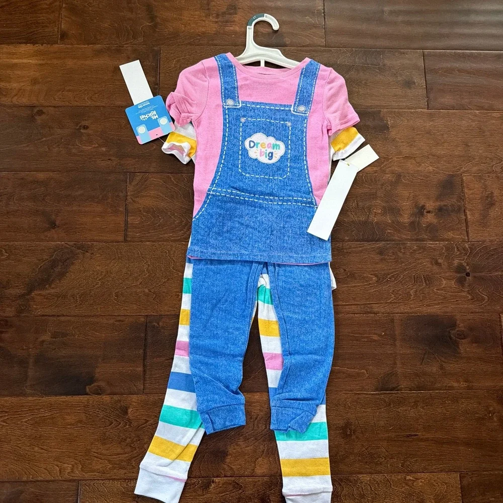 Miss Rachel Pajamas 4 Piece Set Girls 4T Colorful PJs Cotton NEW Pink Blue
